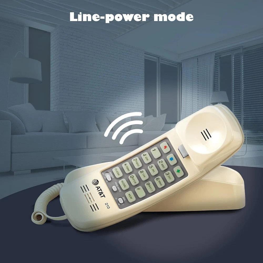 AT&T 210 Basic Trimline Corded Phone Single Line No AC Power Required Beige