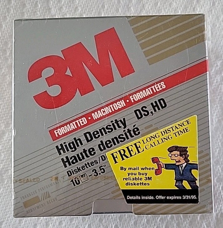 3M DSHD Diskettes Double-Sided High Density 3.5" Floppy Disk 10PK Mac Format New