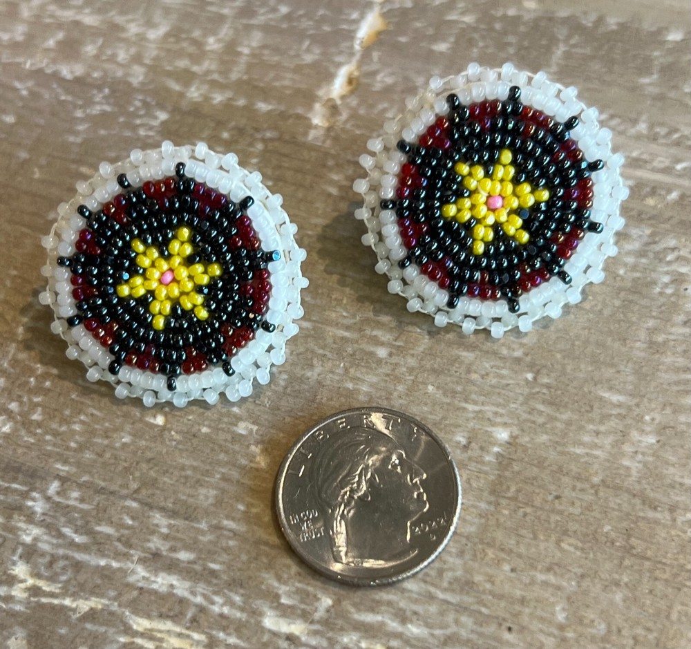 Southwest Handcrafted Seed Bead Leather Stud Earrings