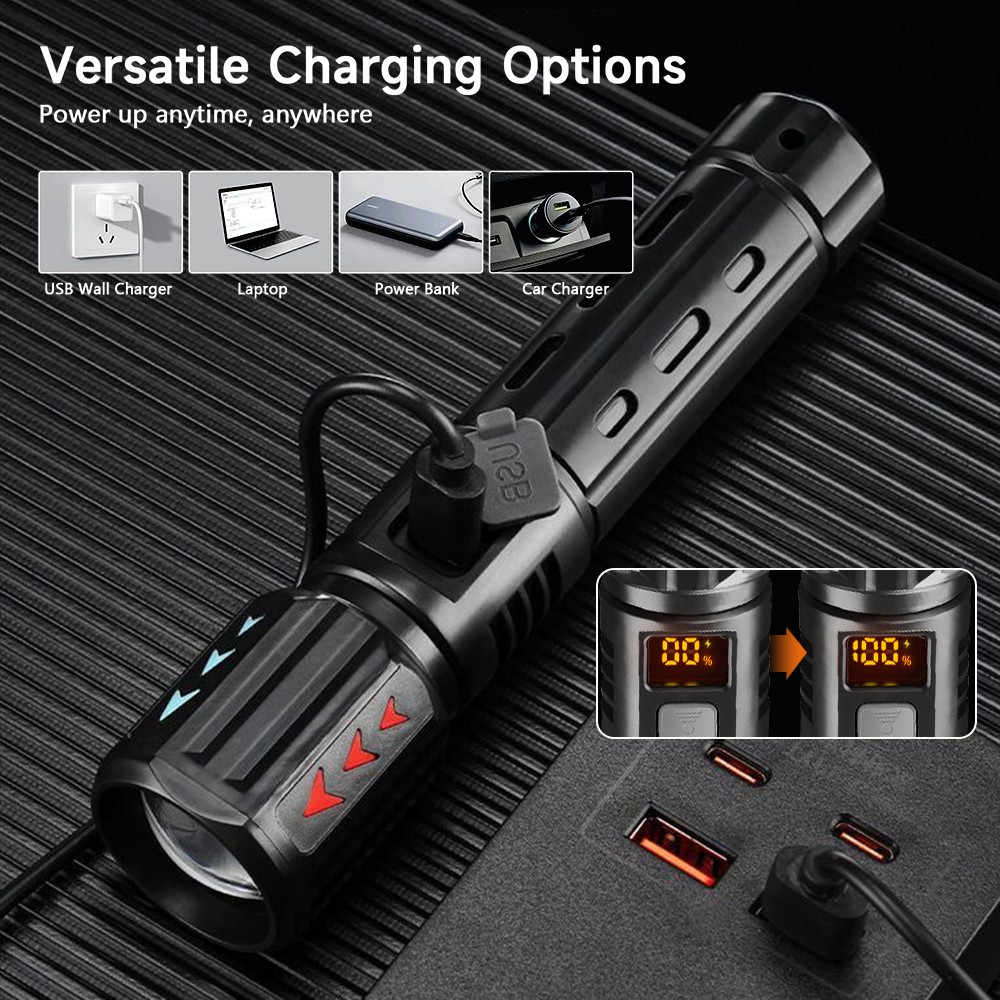 35000000 Lumens Super Bright LED Tactical Flashlight Rechargeable LED Work Light