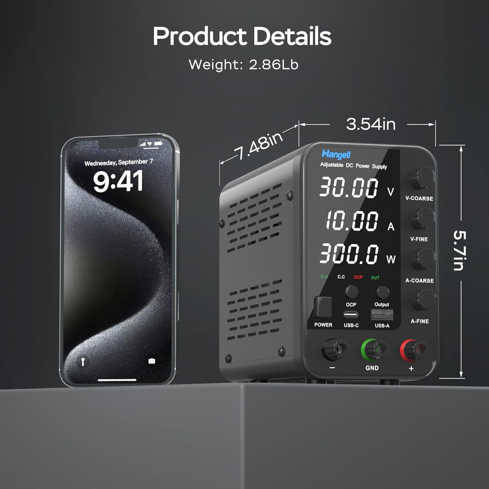 30V 10A Adjustable Bench Power Supply with Encoder Coarse & Fine Adjustment Knob