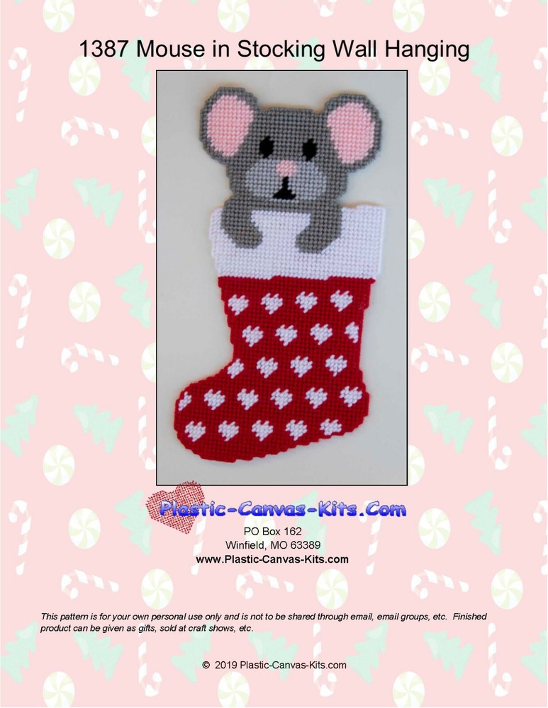Mouse in Christmas  Stocking Wall Hanging-Plastic Canvas Pattern or Kit