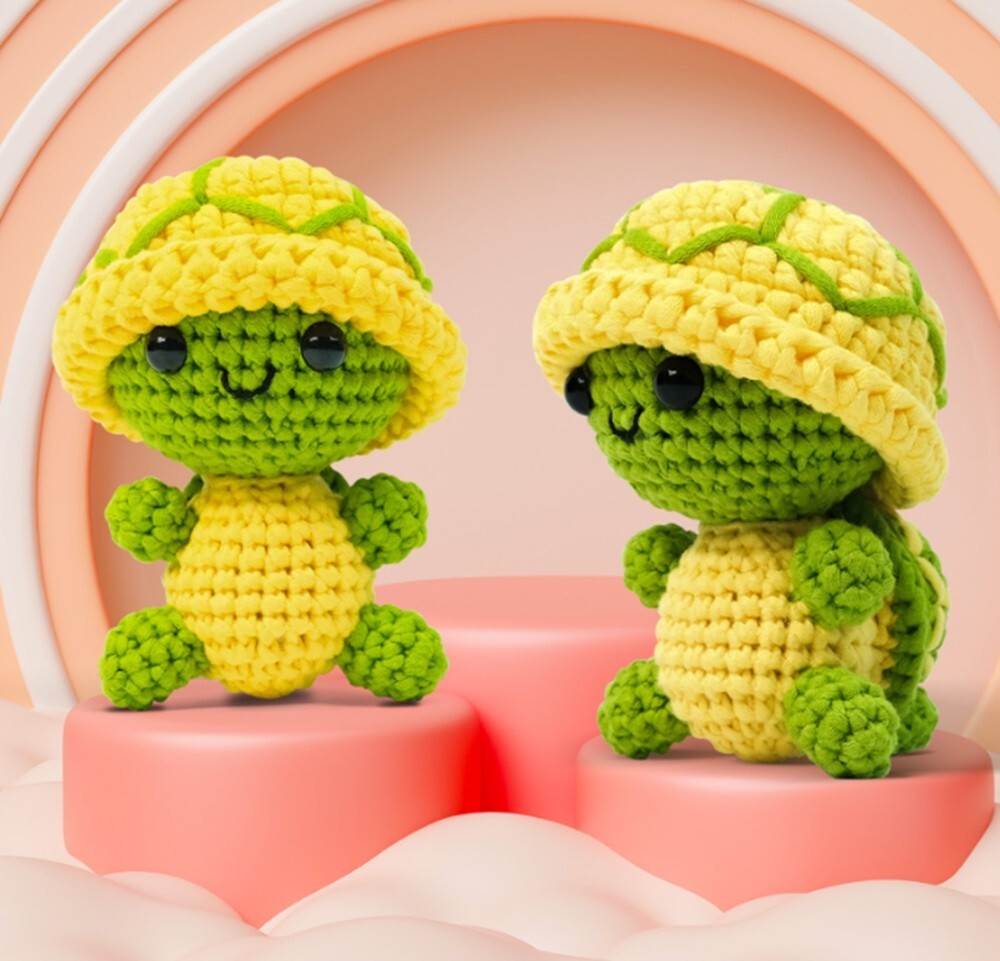 Beginner Crochet Turtle Kit DIY Amigurumi Set Yarn Tools Included Video Tutorial