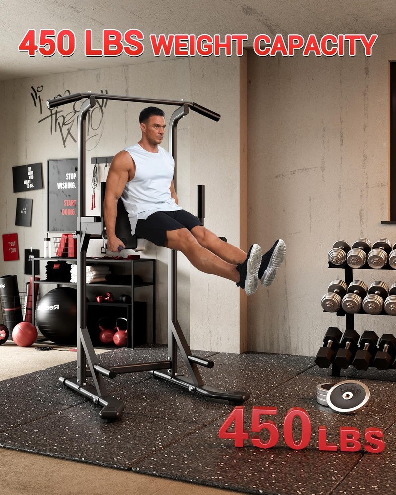 Power Tower, Heavy Duty Pull Up Bar 450LB Capacity, Multi-Functional Dip Stat...