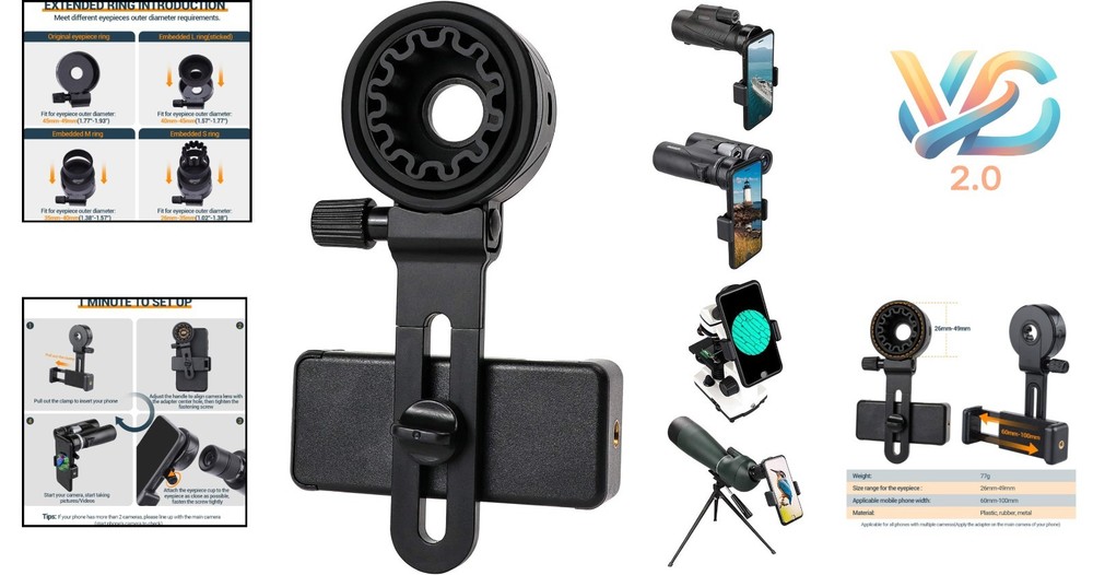 Universal Smartphone Telescope Adapter Mount for Binoculars, Microscope, Scop...