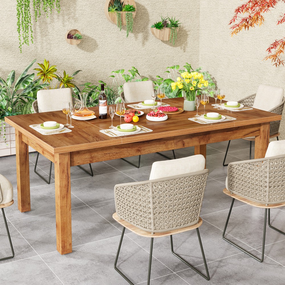 71" Wood Dining Table Large Rectangular Dinner Kitchen Table for 6 to 8 People