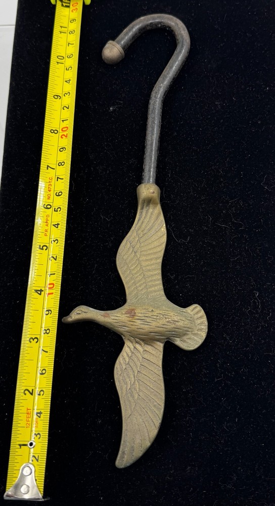 Vintage Brass Flying Duck Fireplace Damper Handle Flue Hook Tool - 11”