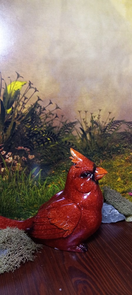 Red Cardinal Sitting on Ground Figurine Statue