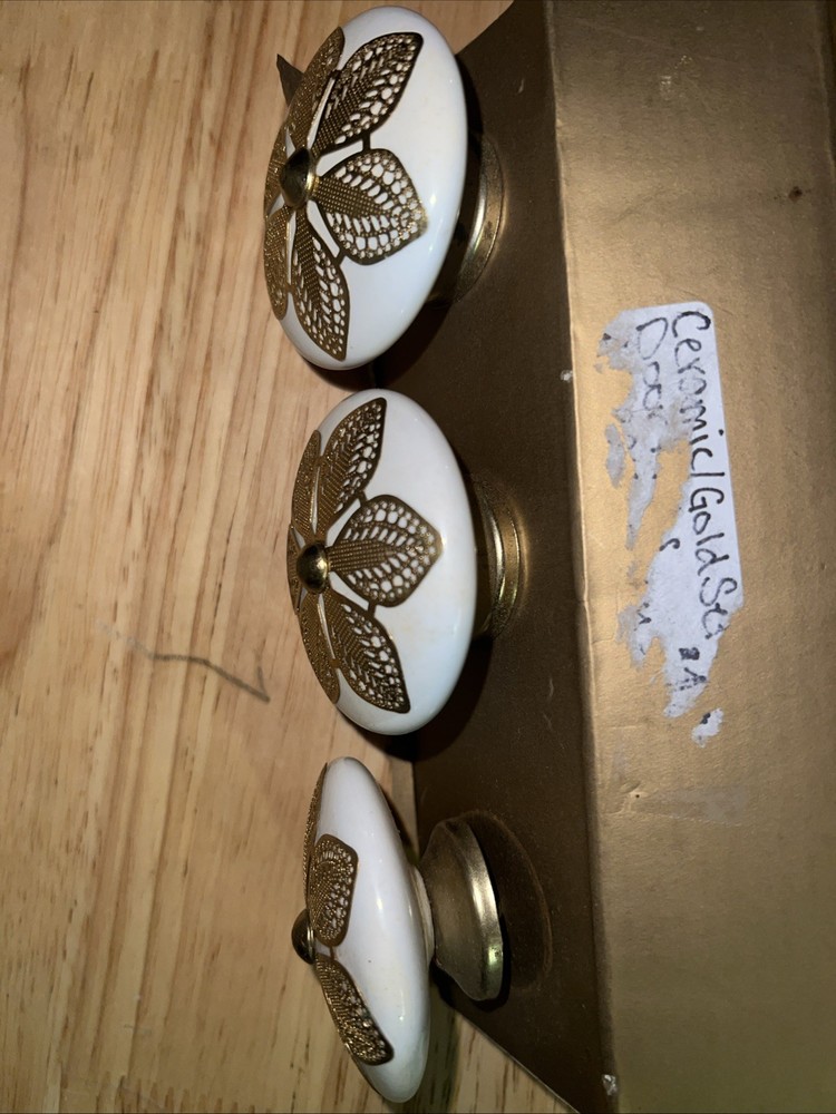 Vintage Draw Pulls Ceramic And Gold Filagree
