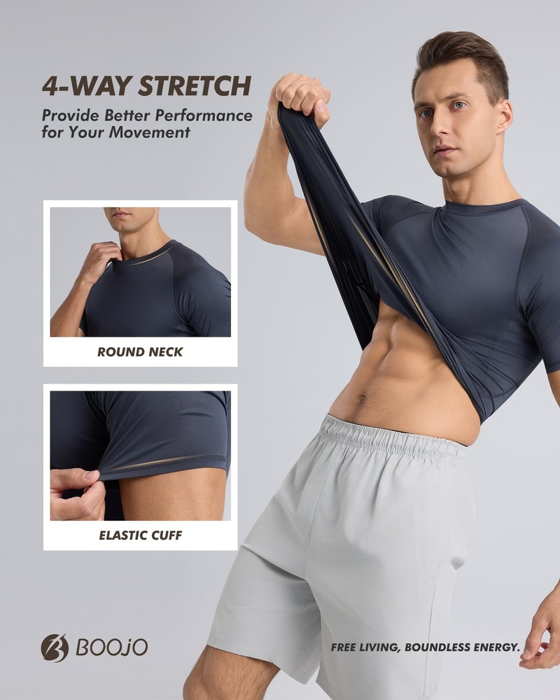 5 Pack Short Sleeve Compression Shirt Men - Workout Quick Dry Base Layer Shir...