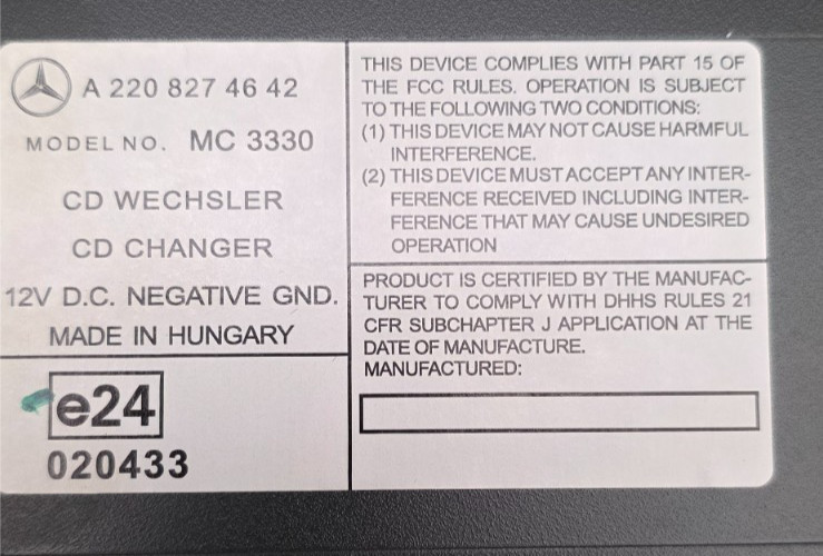 MERCEDES S-CLASS 2005 CD CHANGER A2208274642