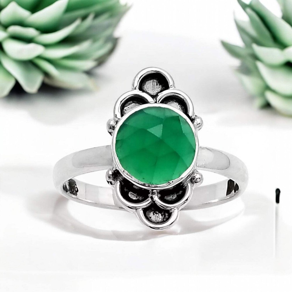 Green Onyx Solid 925 Sterling Silver Ring 7.5