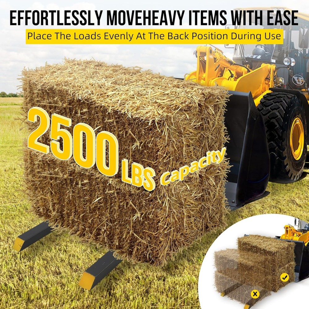 Heavy Duty 43" Clamp On Pallet Fork 2500 LB Load Quick Attach for Bucket Loader
