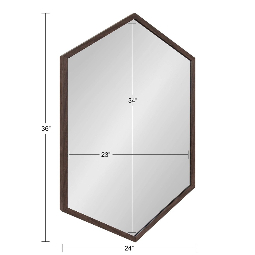 Walnut Brown Hexagon Mirror, 24x36, Modern Geometric Wall Decor