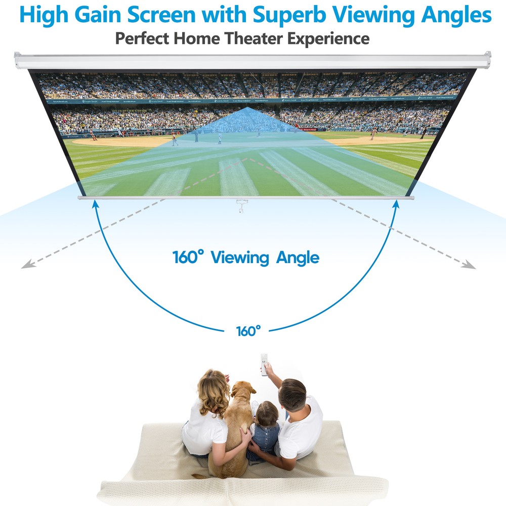 80'' Projector Screen Pull Down 16:9 4K HD Portable Indoor Home Theater Screen