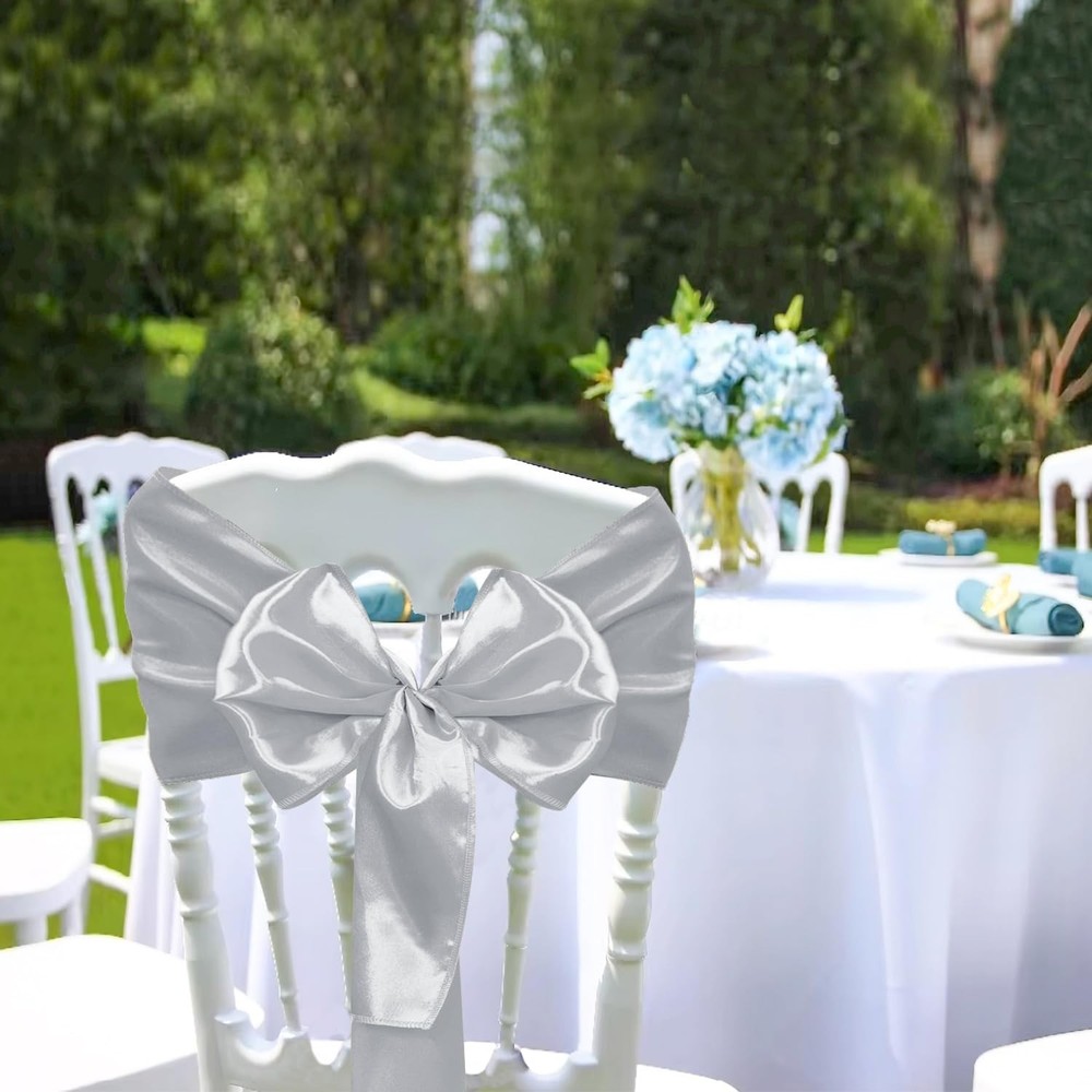 10 Pack Satin Table Runner 12 x 108 Inch Long Silver Smooth Silk Fabric Table...