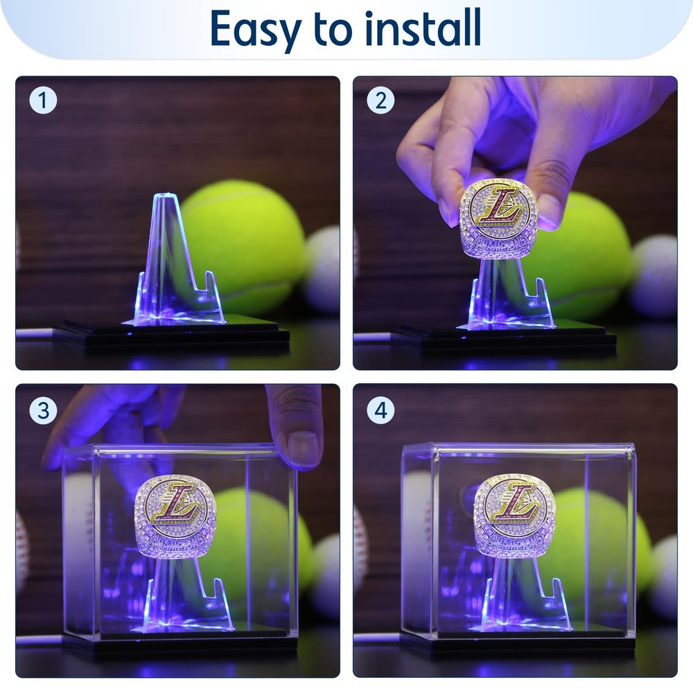 Championship Ring Display Case with Led Light, UV-Protected Clear Challenge