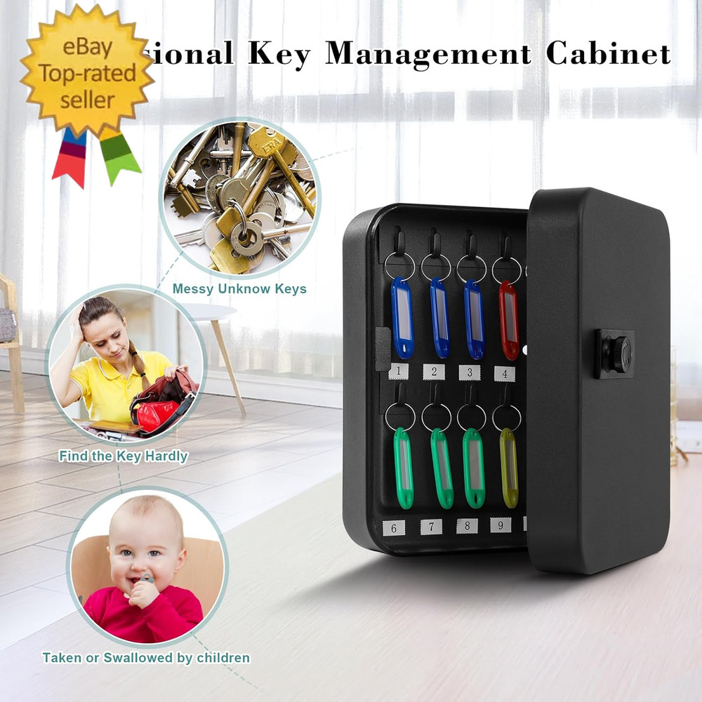 20 Key Storage Lock Box with Code, Key Organizer Wall Mount Combination Lock