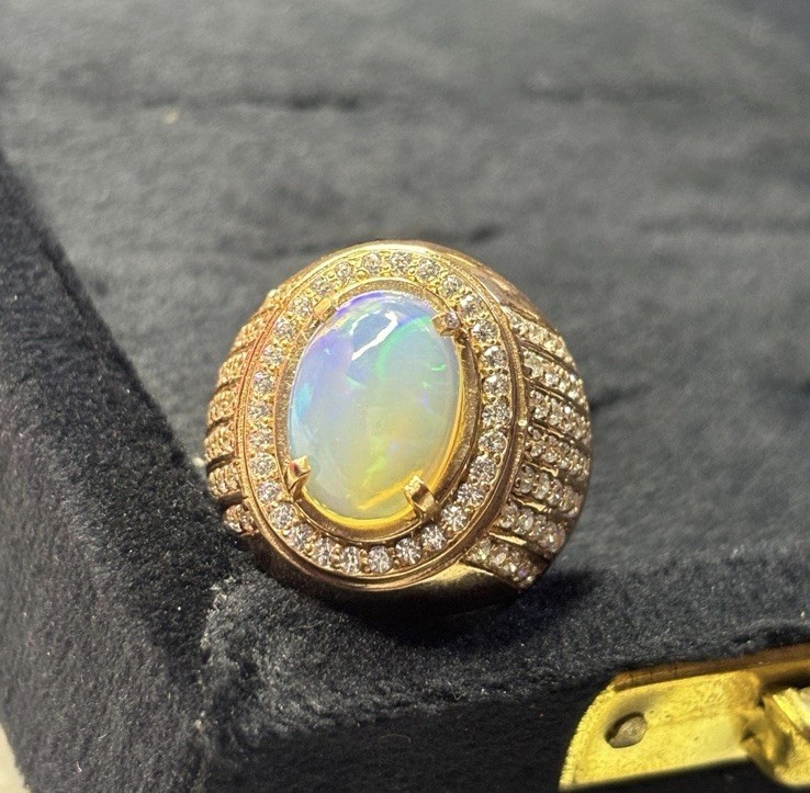 Certified Natural Ethiopian Opal Ring 14k Solid Gold Opal Engagement Ring