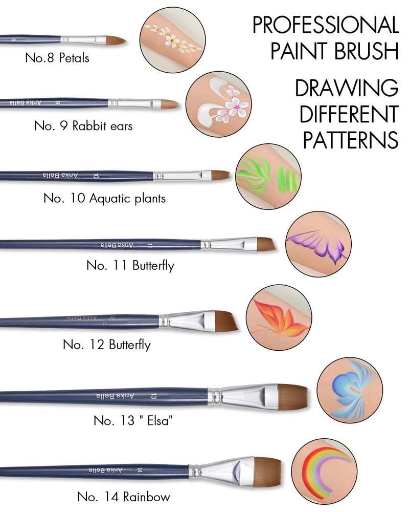 Professional Pre-Quality Face Paint Brushes SetIncluding 14pcs Different Size...