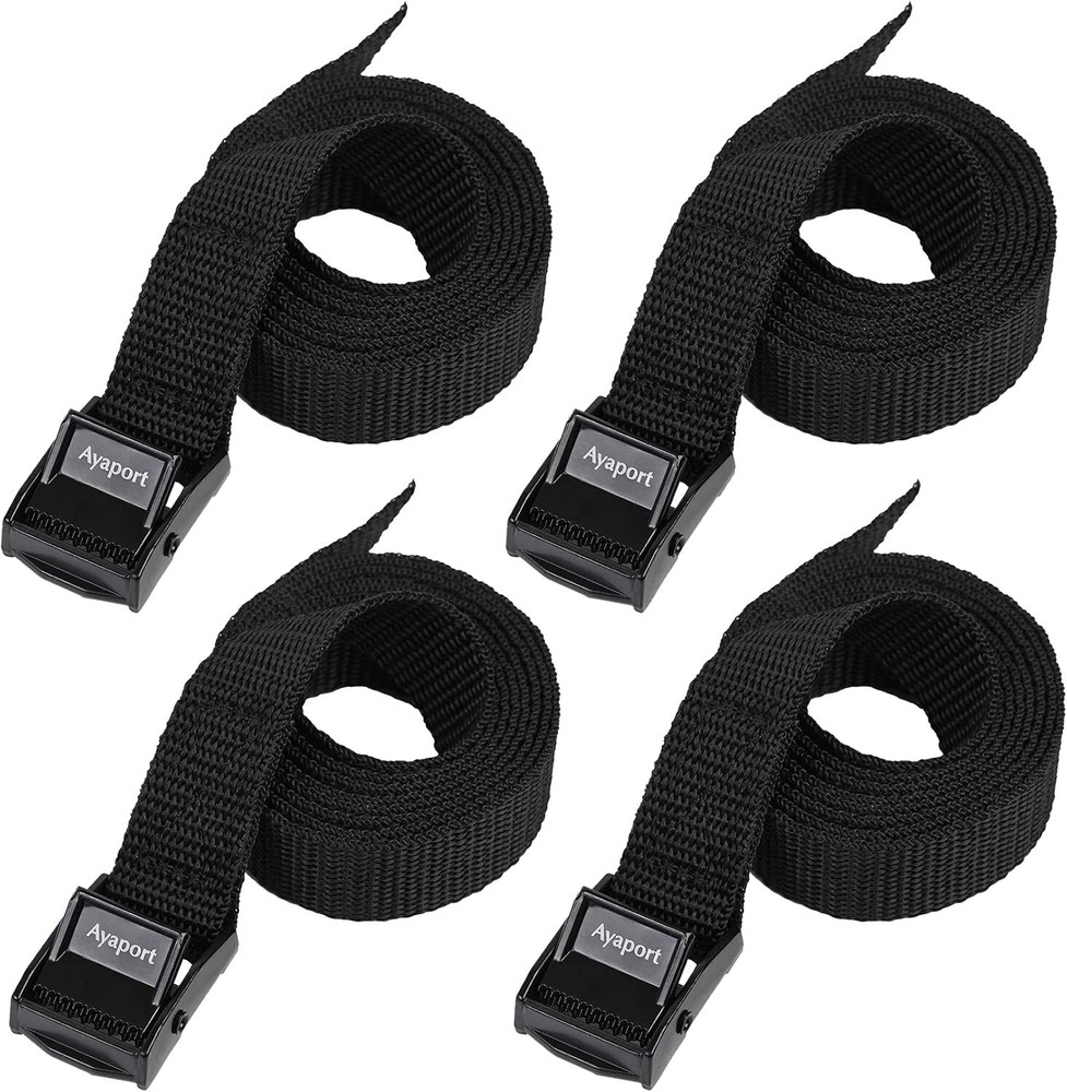 4-Pack Black Lashing Straps - Adjustable Cam Buckle Tie Downs for Packing