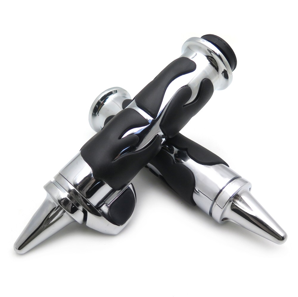 1Pair 25m Chrome Flame Spike Hand Grip Throttle Boss For Harley Dyna Touring Sof