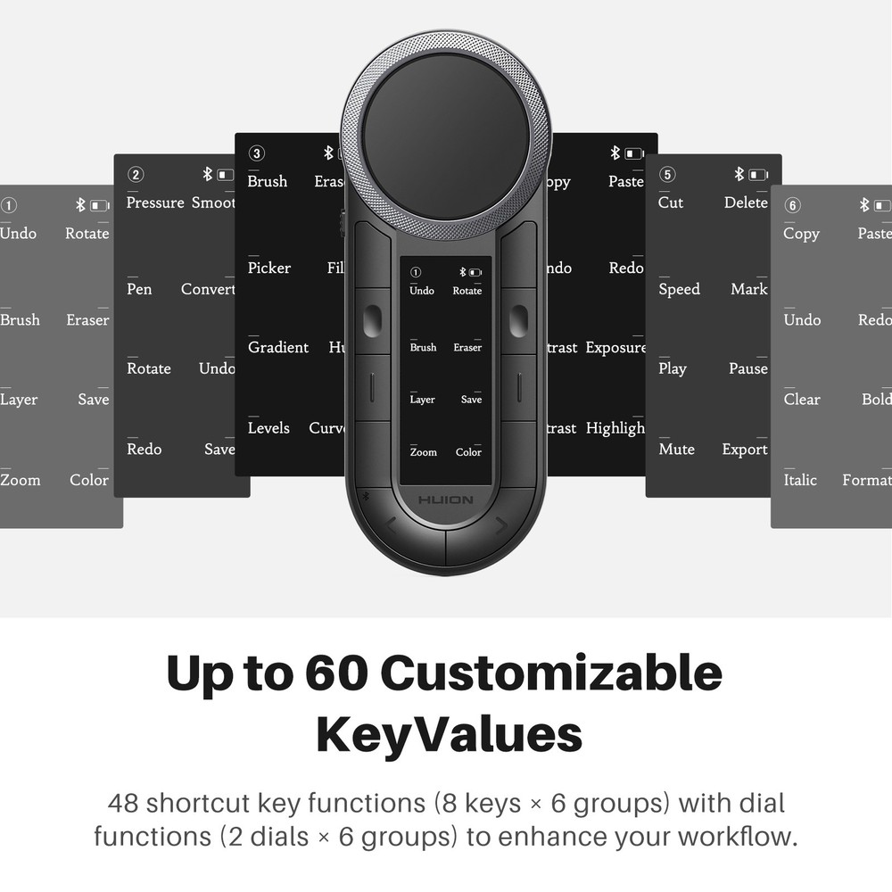 HUION Keydial Remote Bluetooth 5.0 Programmable Keypad OLED Display Macro Keypad