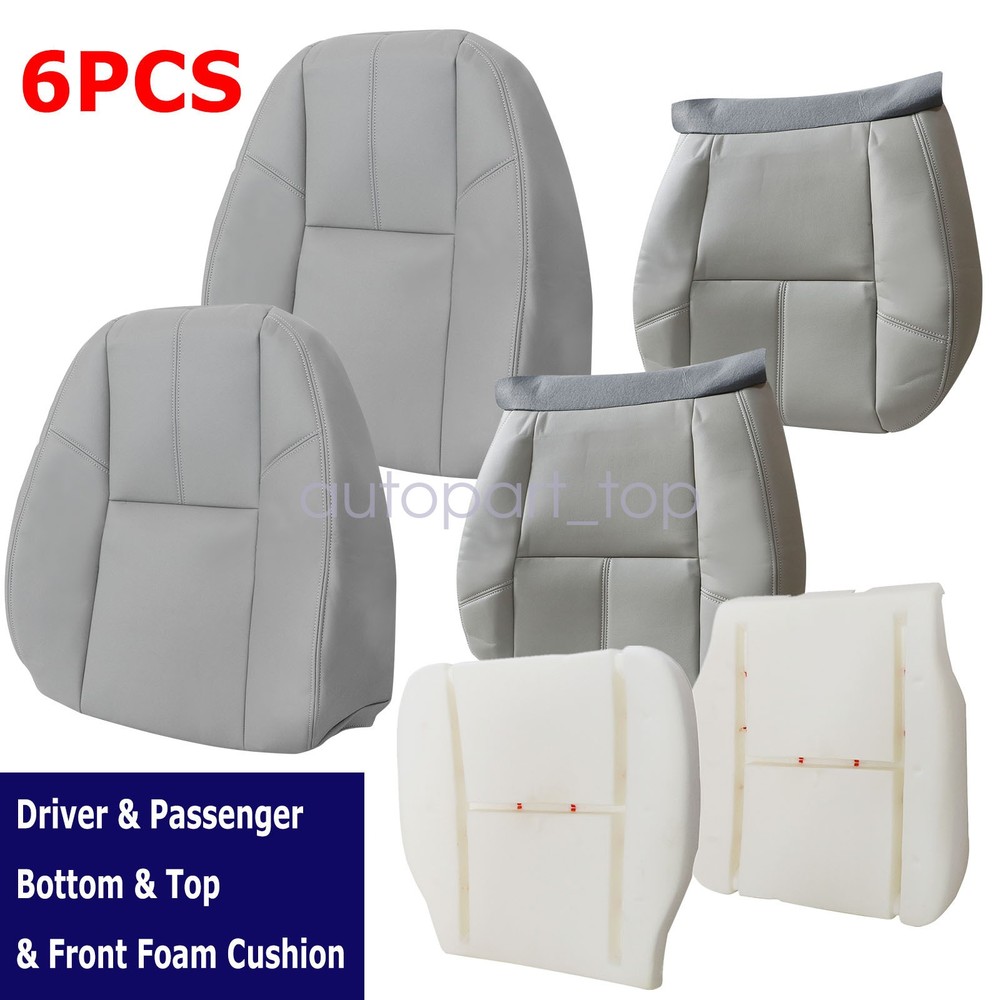 For 2007-2014 Chevy Silverado Both Side Gray Leather Bottom-Back Seat Cover&Foam