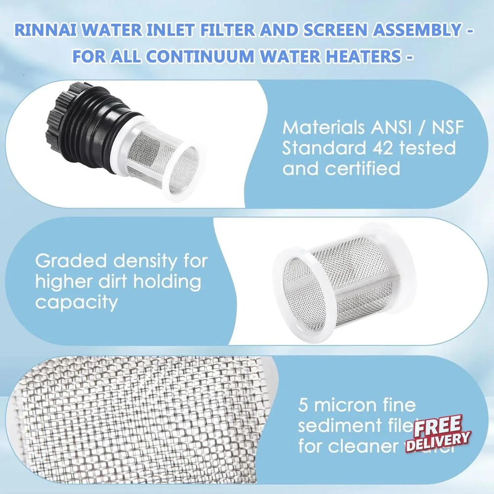 H98-510-S tankless Water Heater Filter for Rinnai tankless Water Heater (2 Tankl