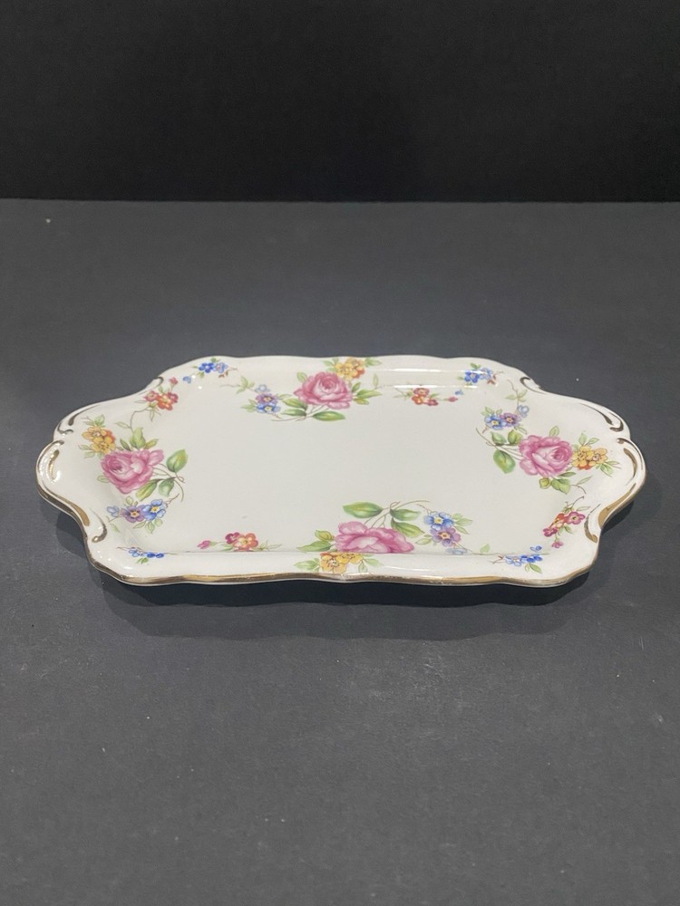 Hammersley Small Rectangular Trinket Tray Butter Dish Rose And Blue Daisys Eng.