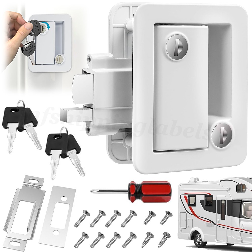 RV Paddle Entry Door Lock Latch Handle Knob Deadbolt For Camper Trailer White