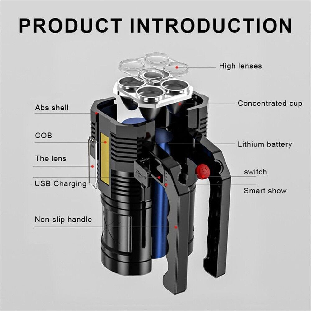 9000000 Lumens Super Bright LED Flashlight Tactical Rechargeable LED Work Lights