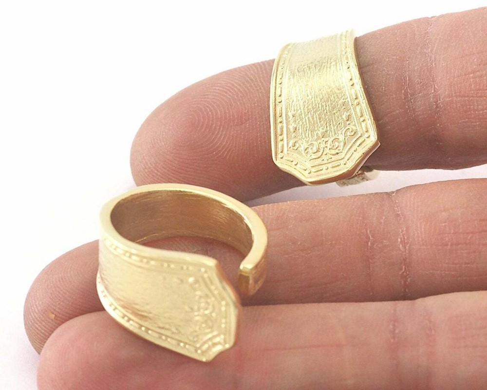 Spoon Ring Flower Patterned Adjustable Ring Raw Brass 18mm 8US inner size 4051