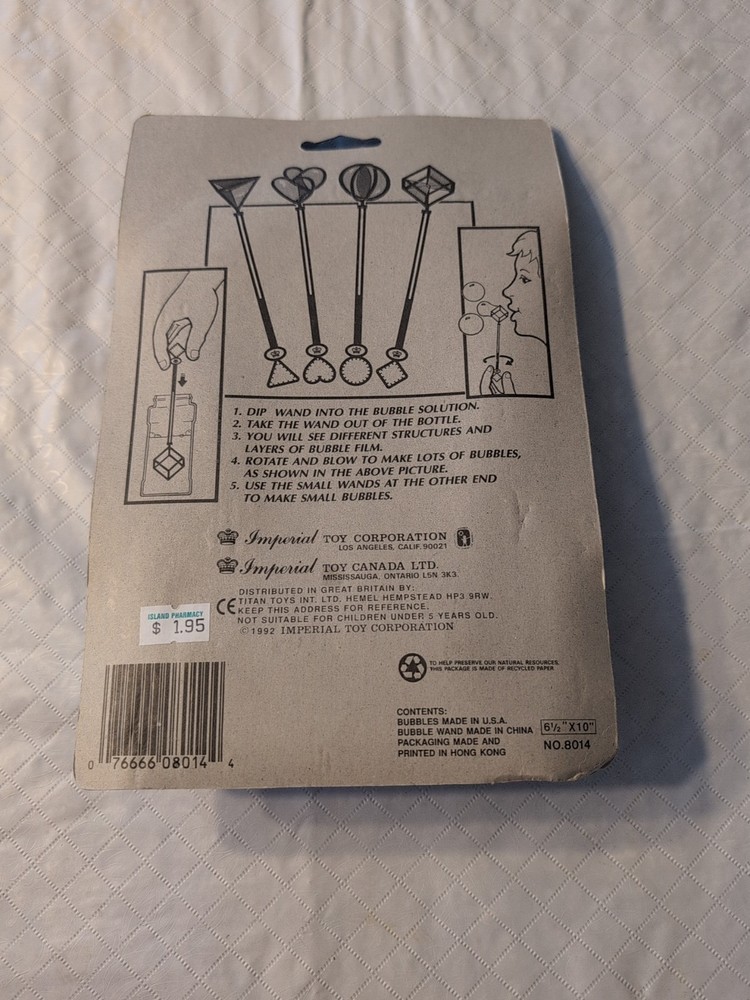 Vintage 1992 Imperial Bubbles, Bubble Makers, New, Unopened, 4 3D Shaped Wands