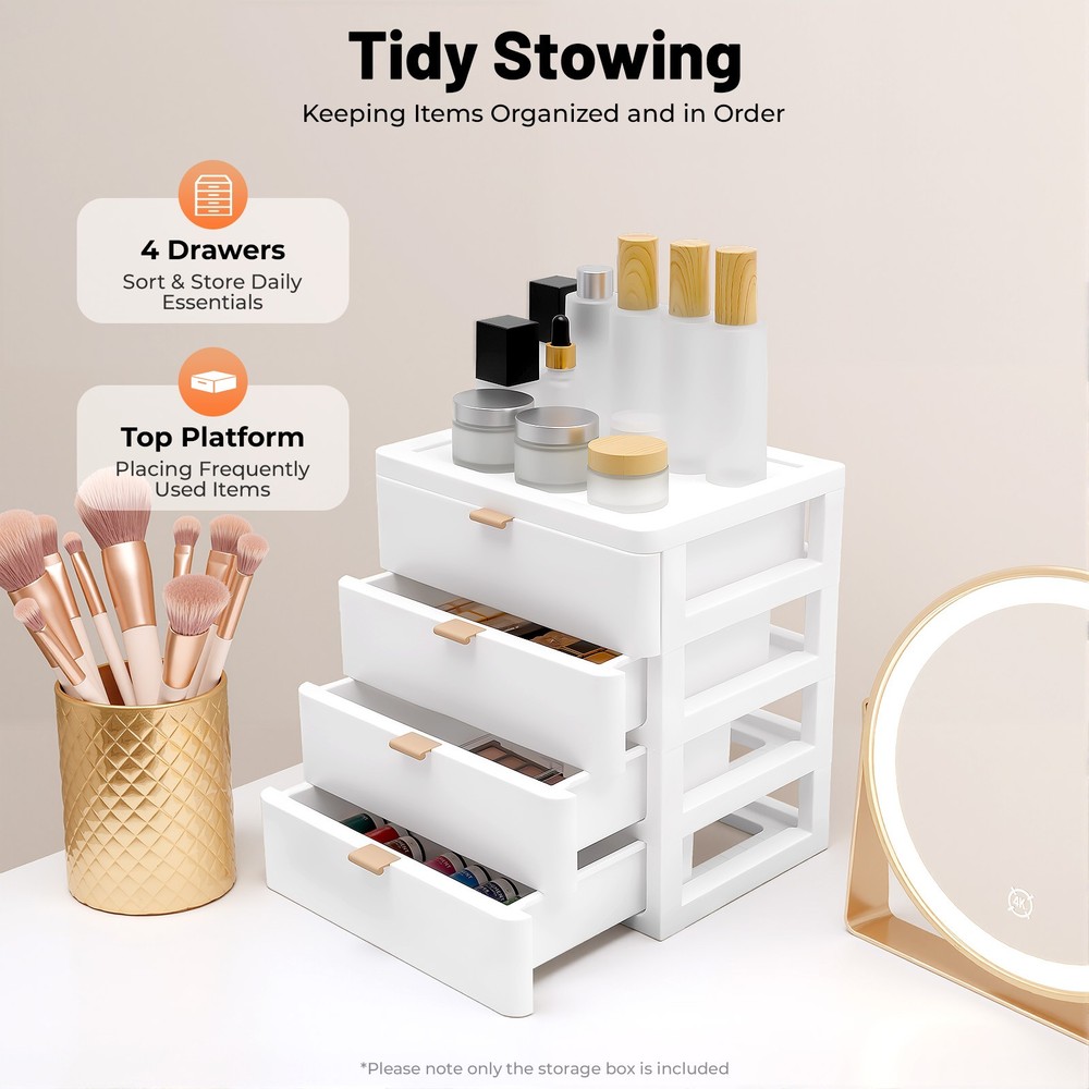 White Desktop Storage Box, Desk Organizer With 4 Drawer, Drawer Organizer