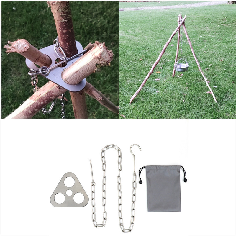 Camping tripod board kit accessory campfire support plate with adjustable chain