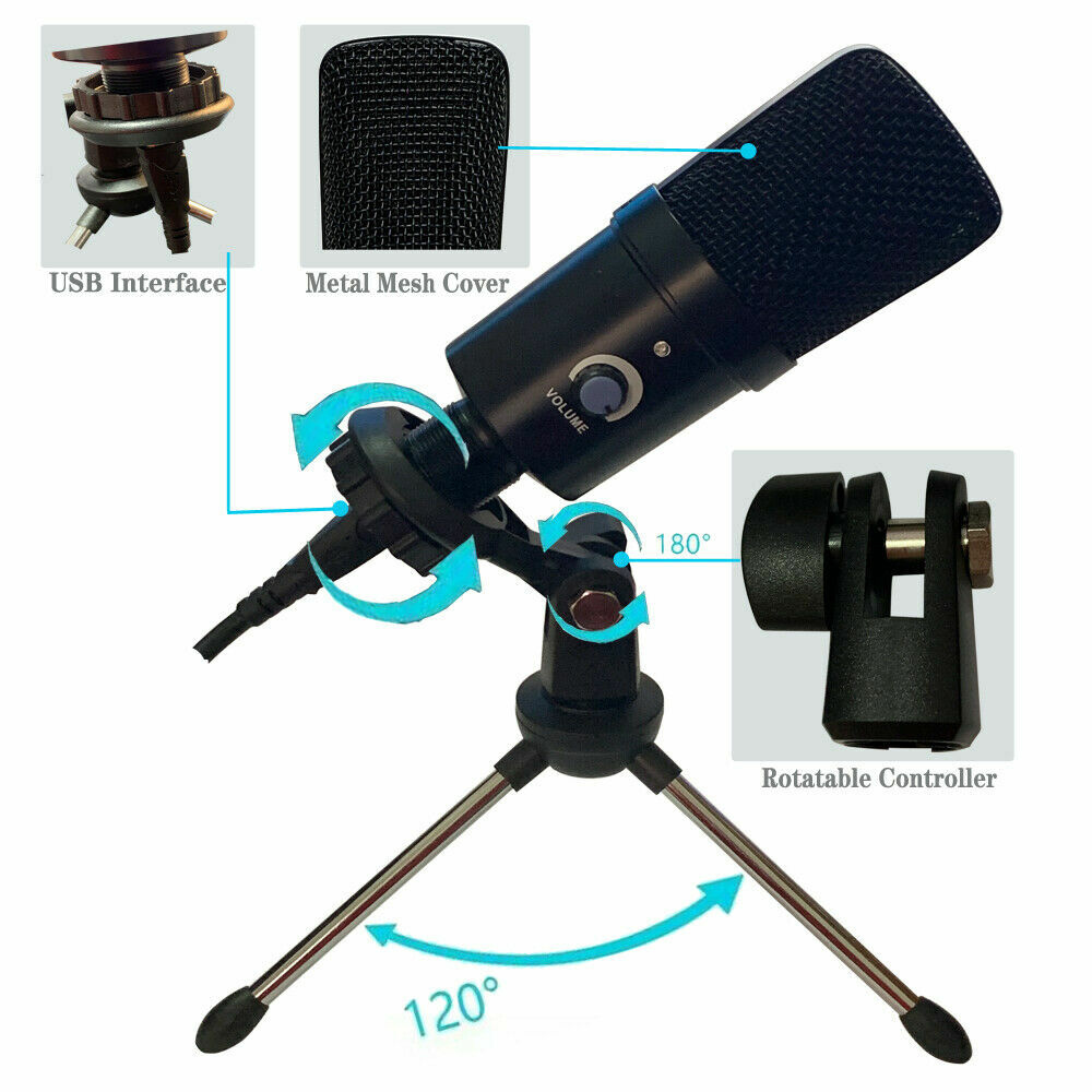 Recording USB Microphone Kit DJ Complete Condenser Mic For Chatting PC Phone Mic