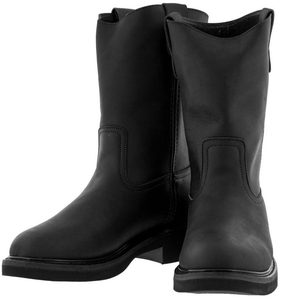 Mens Black Real Leather Work Boots Lightweight Pull On Round Soft Toe Botas