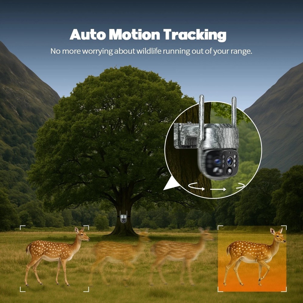 4G LTE Cellular Trail Camera with Solar Panel 2.5K Smart Security Cam Auto Track