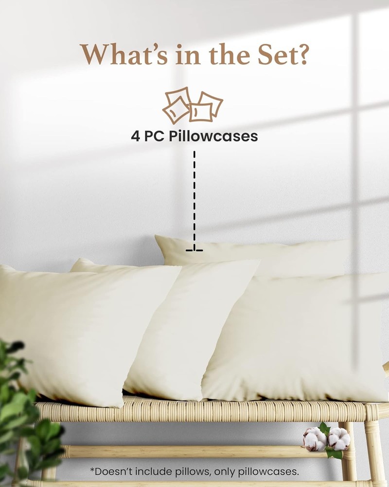 1000 ivory white king pillowcase sets, satin weave,