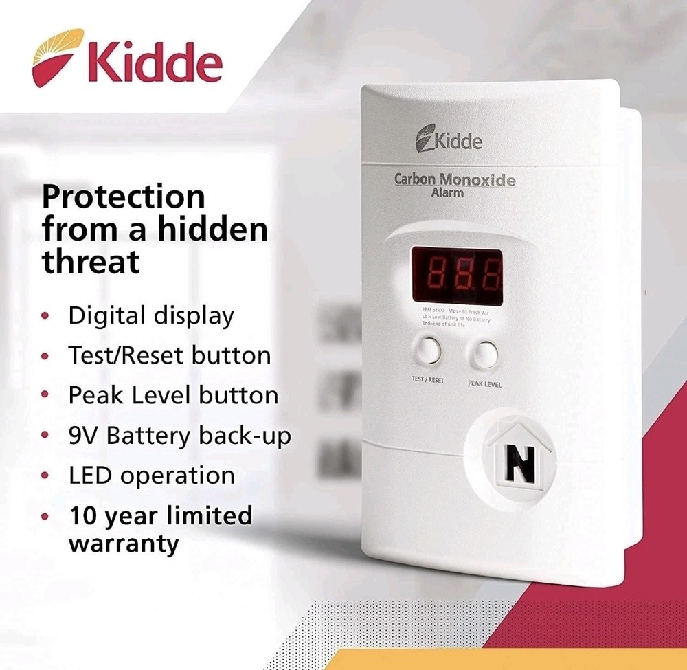 Kidde Carbon Monoxide Detector, Plug In Wall , 9-Volt Battery Backup, Digital