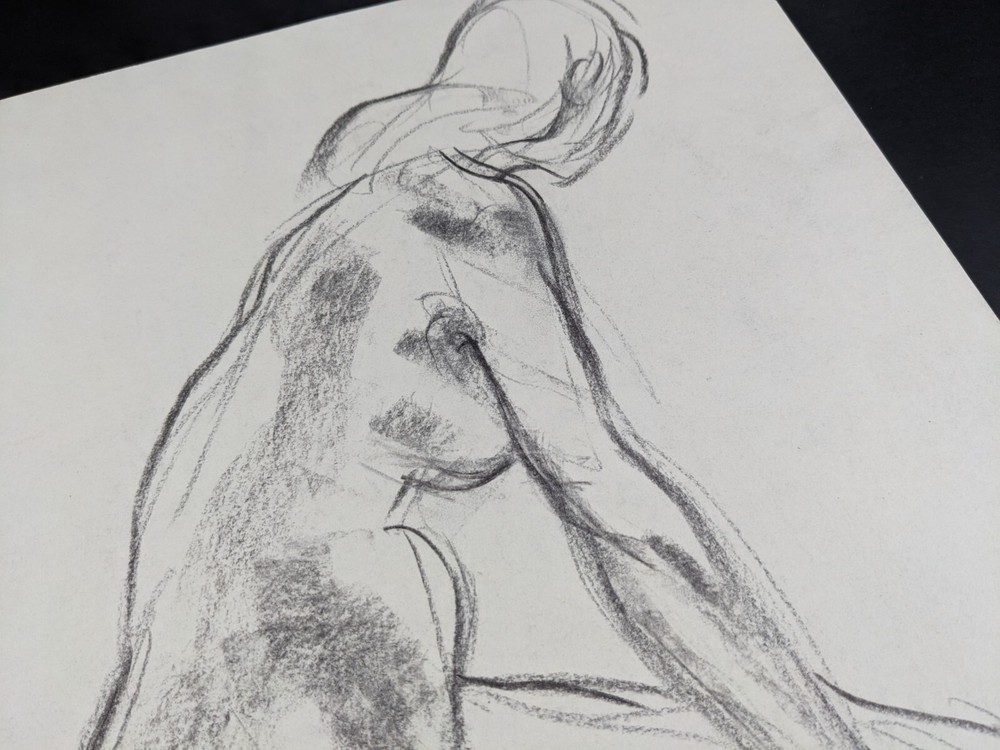 Walter Eck, seated nude, drawing, autographed