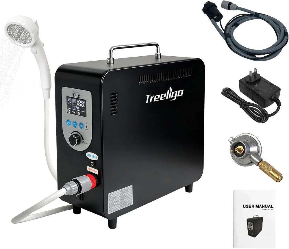 Treeligo Portable Propane Water Heater for Camping Shower Rechargeable Battery