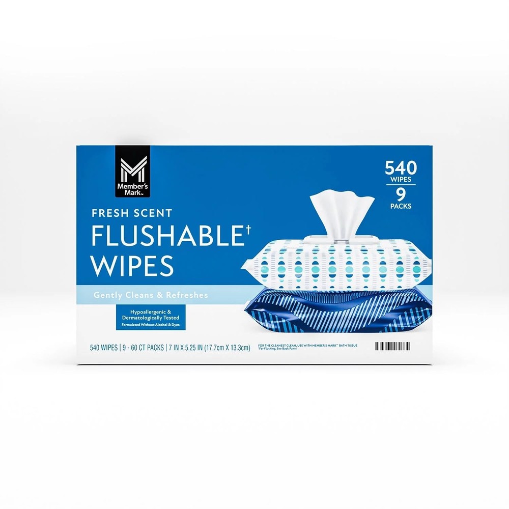 Member's Mark Flushable Wipes, Fresh Scent, 540 Count