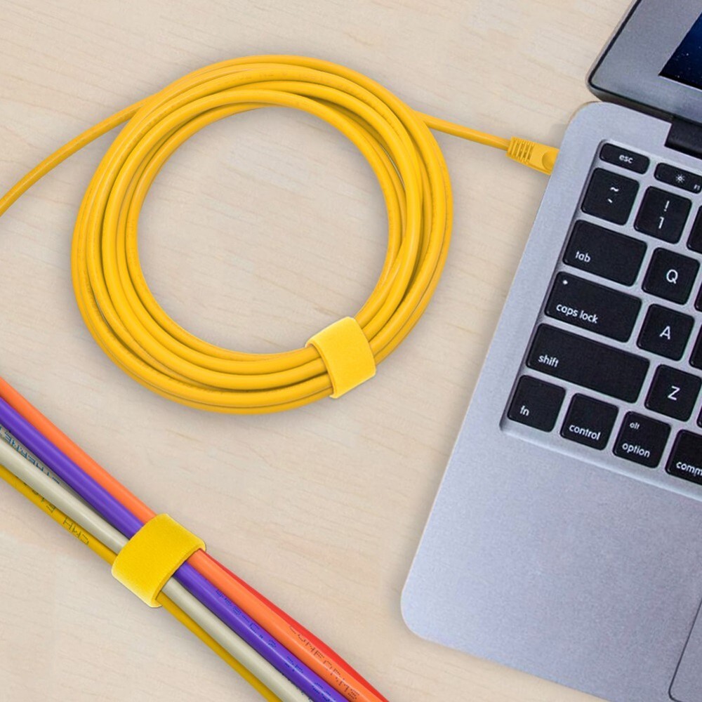 50FT Roll Reusable Hook Loop Self Attaching Cable Tie Fastening Tape Yellow
