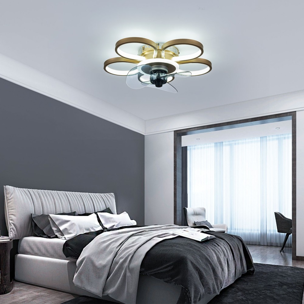 Ceiling Fan Light Flower Shape Gold Ceiling Fan Light LED W/ Remote Control