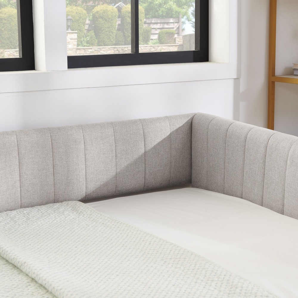 Full Daybed Modern Linen Upholstered Bed Frame Sofa Bed with Pull-Out Trundle