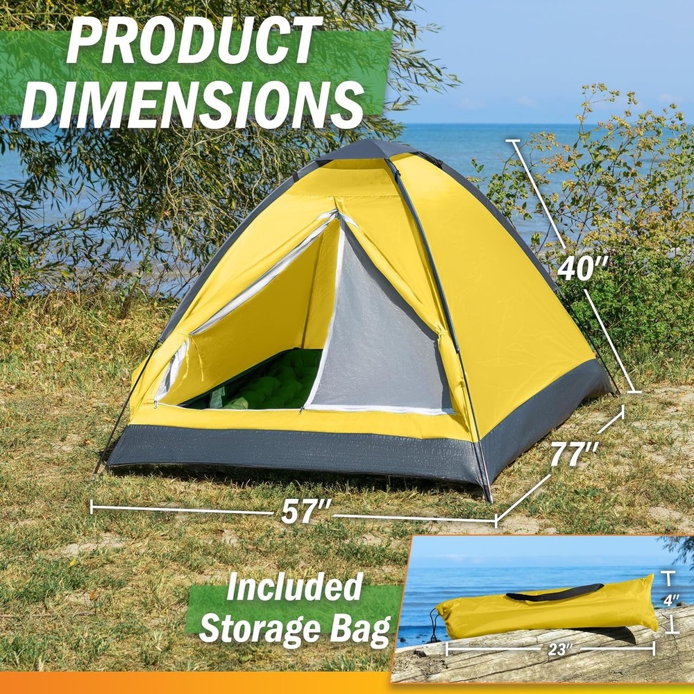 Versatile 2 Person Backpacking Tent with Rainfly and Easy Setup – Yellow Dome