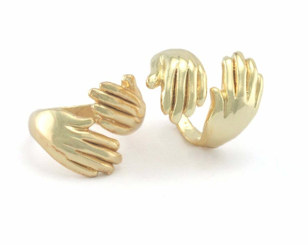 Hands Statement Ring Adjustable Gold plated brass 9US - 11US inner size 4007