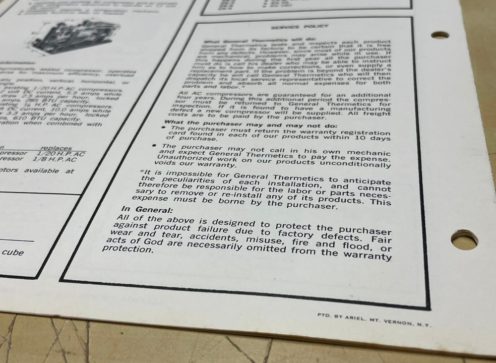 Vtg General Thermetics Price Sheet and Refrigerator Conversion Systems Brochure